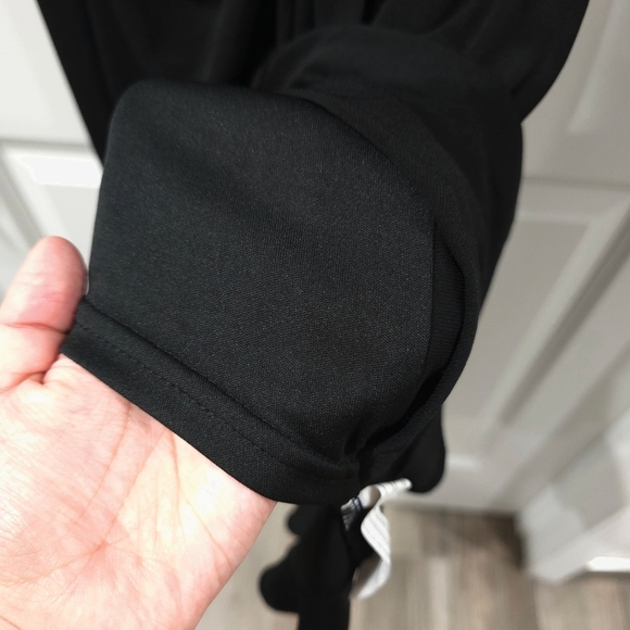 ELOQUII Black Strappy Midi Flounce Ruffle High Low Hem Dress, V-Neck Twist Front - Picture 9 of 13